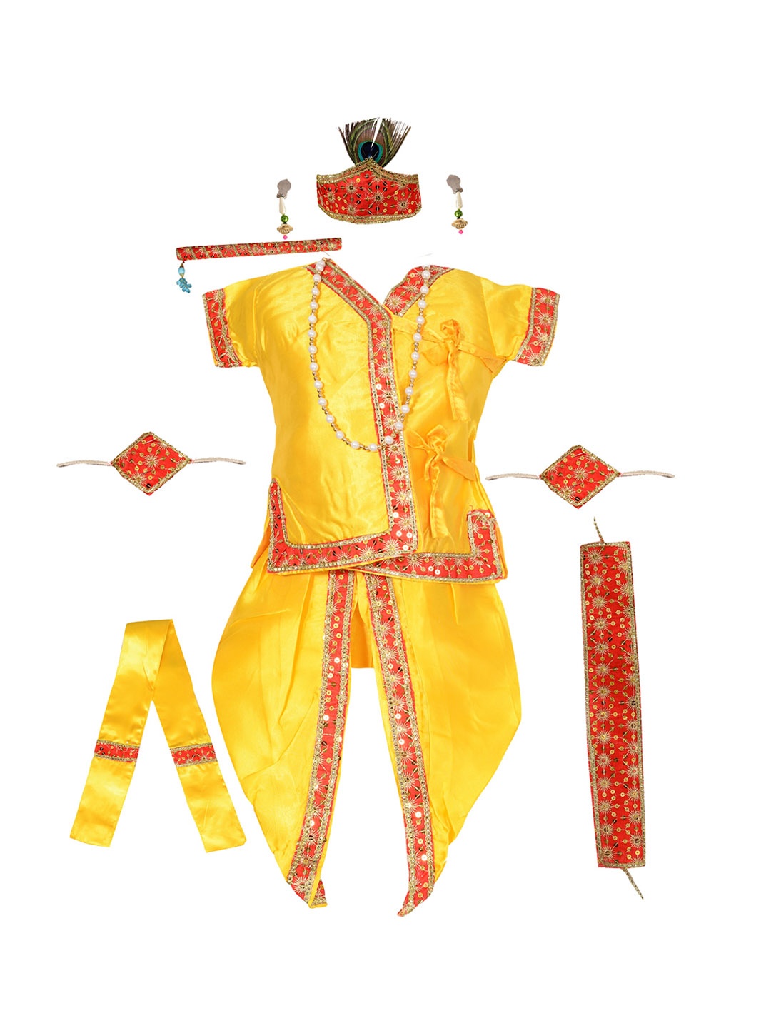 

BAESD Boys Sequinned Embellished Satin Kurta with Dhoti Pants, Yellow