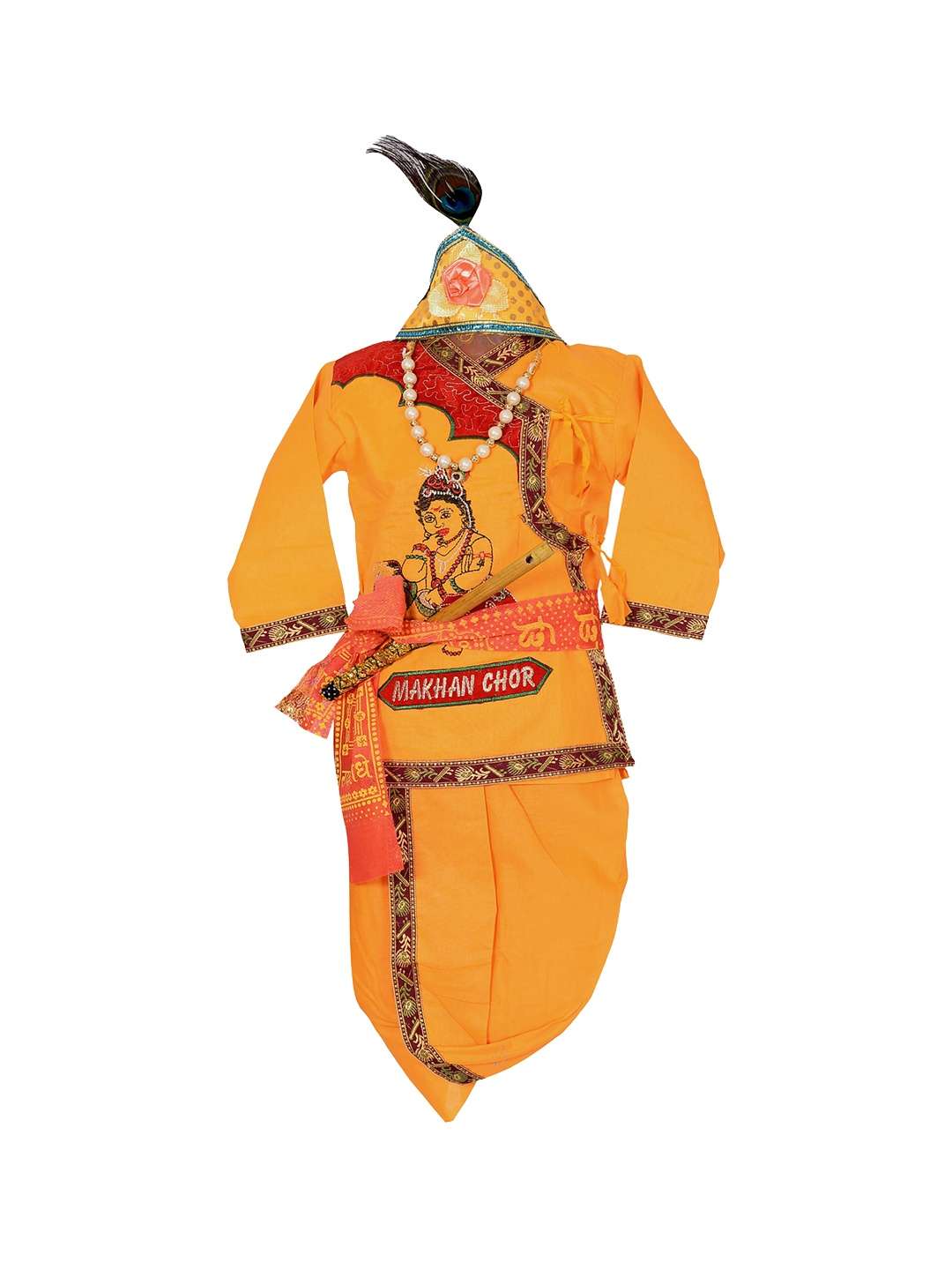 

BAESD Boys Ethnic Motifs Embroidered Angrakha Pure Cotton Kurta with Dhoti Pants, Yellow