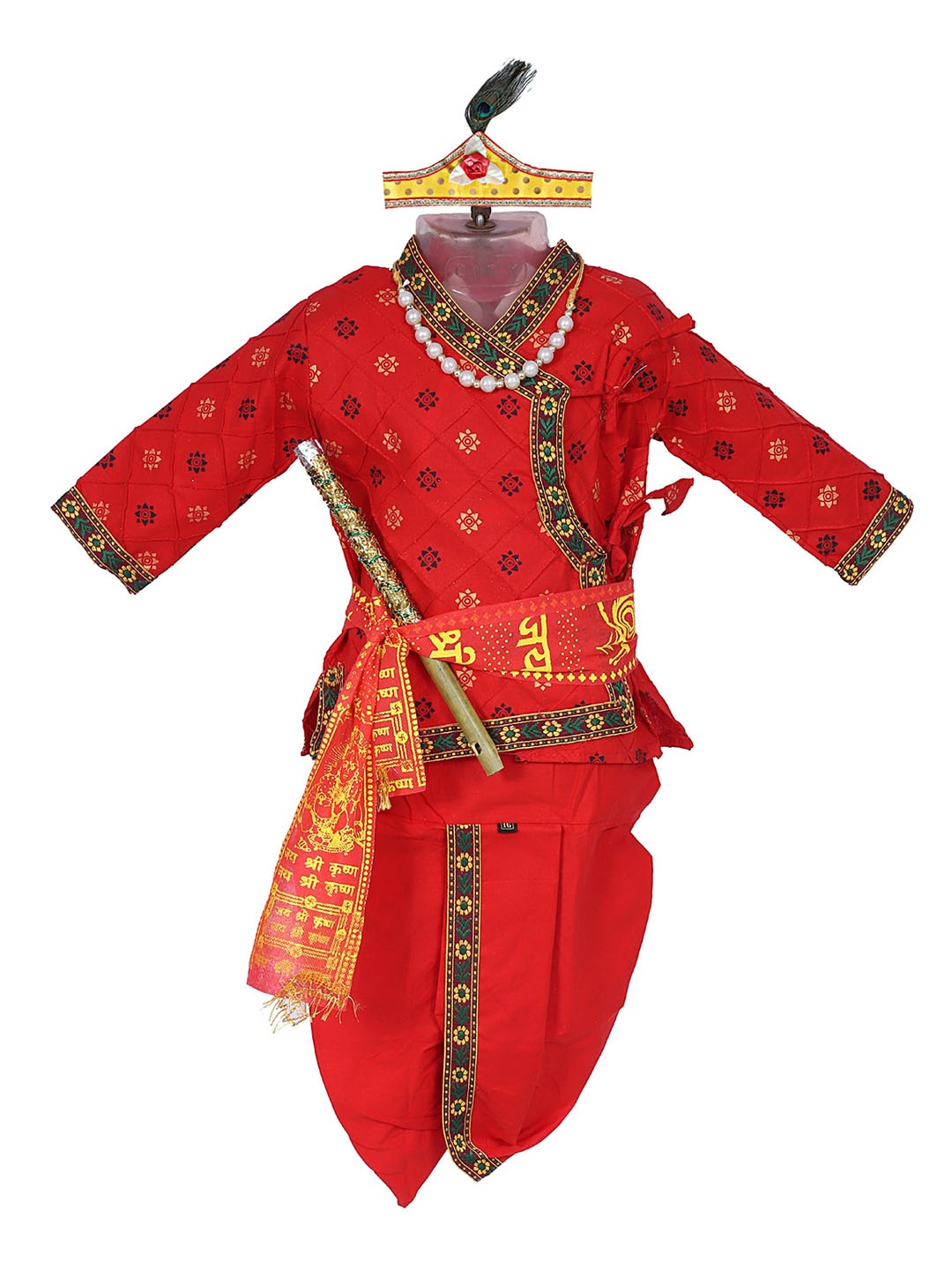 

BAESD Boys Floral Printed Angrakha Pure Cotton Kurta with Dhoti Pants, Red