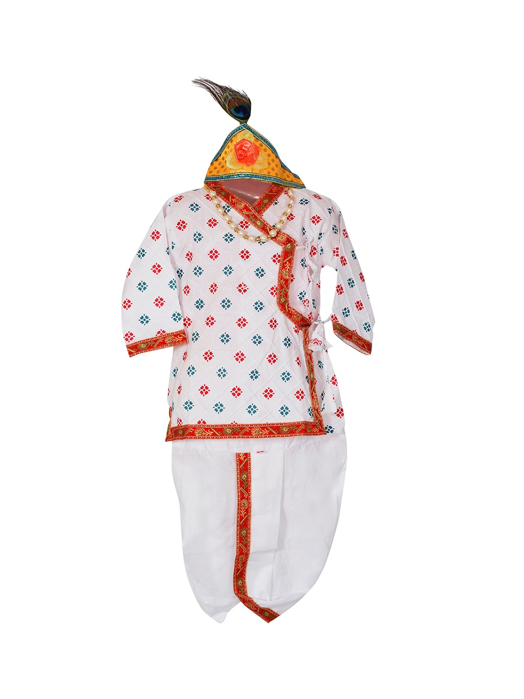 

BAESD Boys Printed Pure Cotton Kurta With Dhoti Pants, White