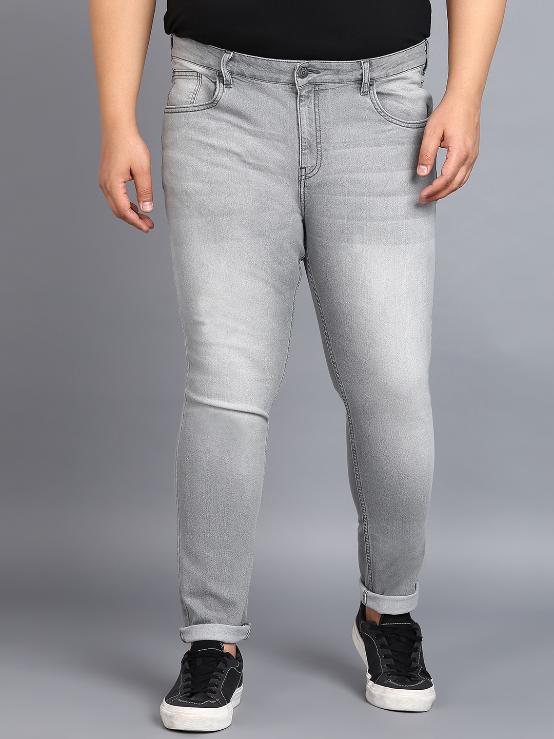

Urbano Plus Men Clean Look Heavy Fade Stretchable Jeans, Grey