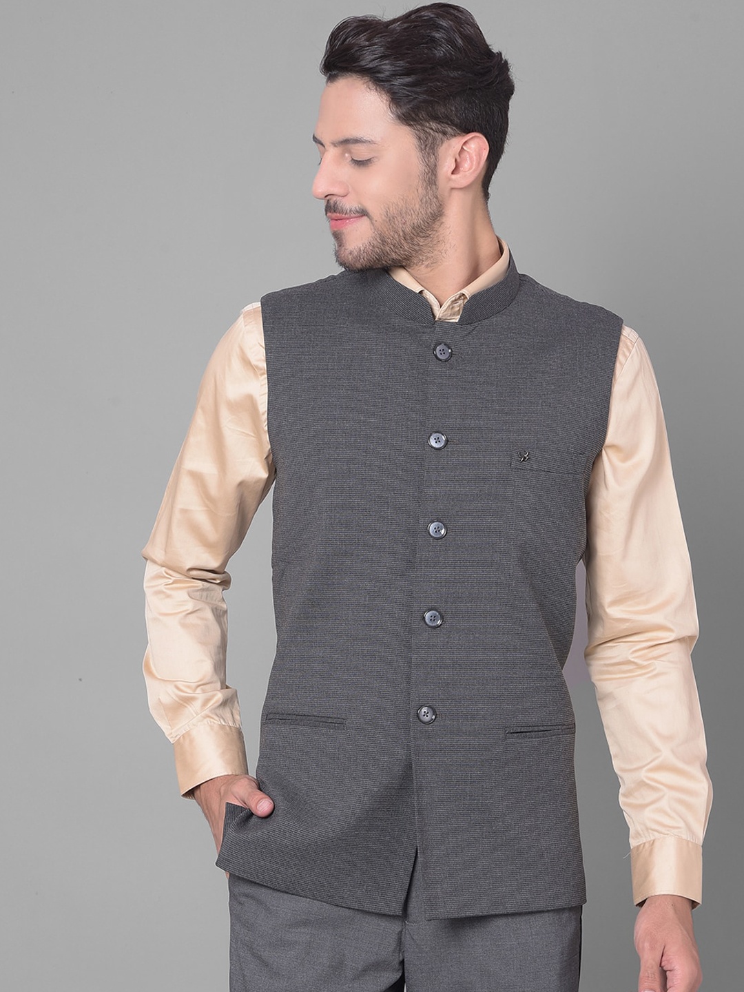 

Canary London Slim Fit Woven Design Formal Nehru Jacket, Grey