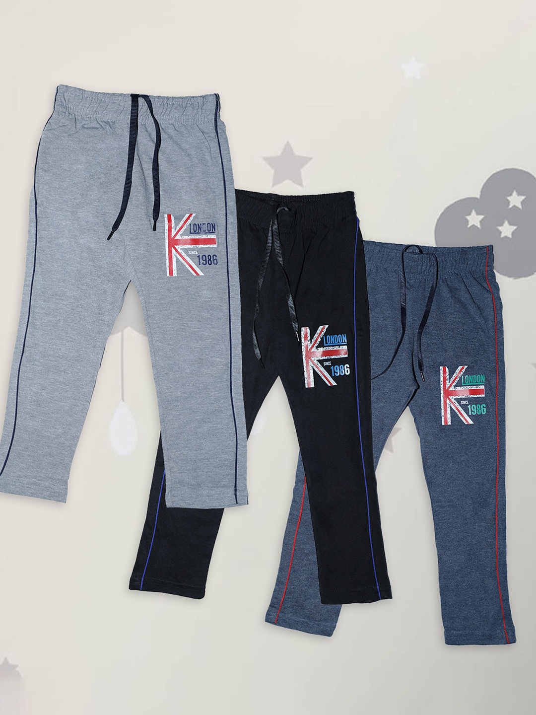 

CHIMPRALA Boys Pack Of 3 Cotton Regular Fit Track Pants, Grey