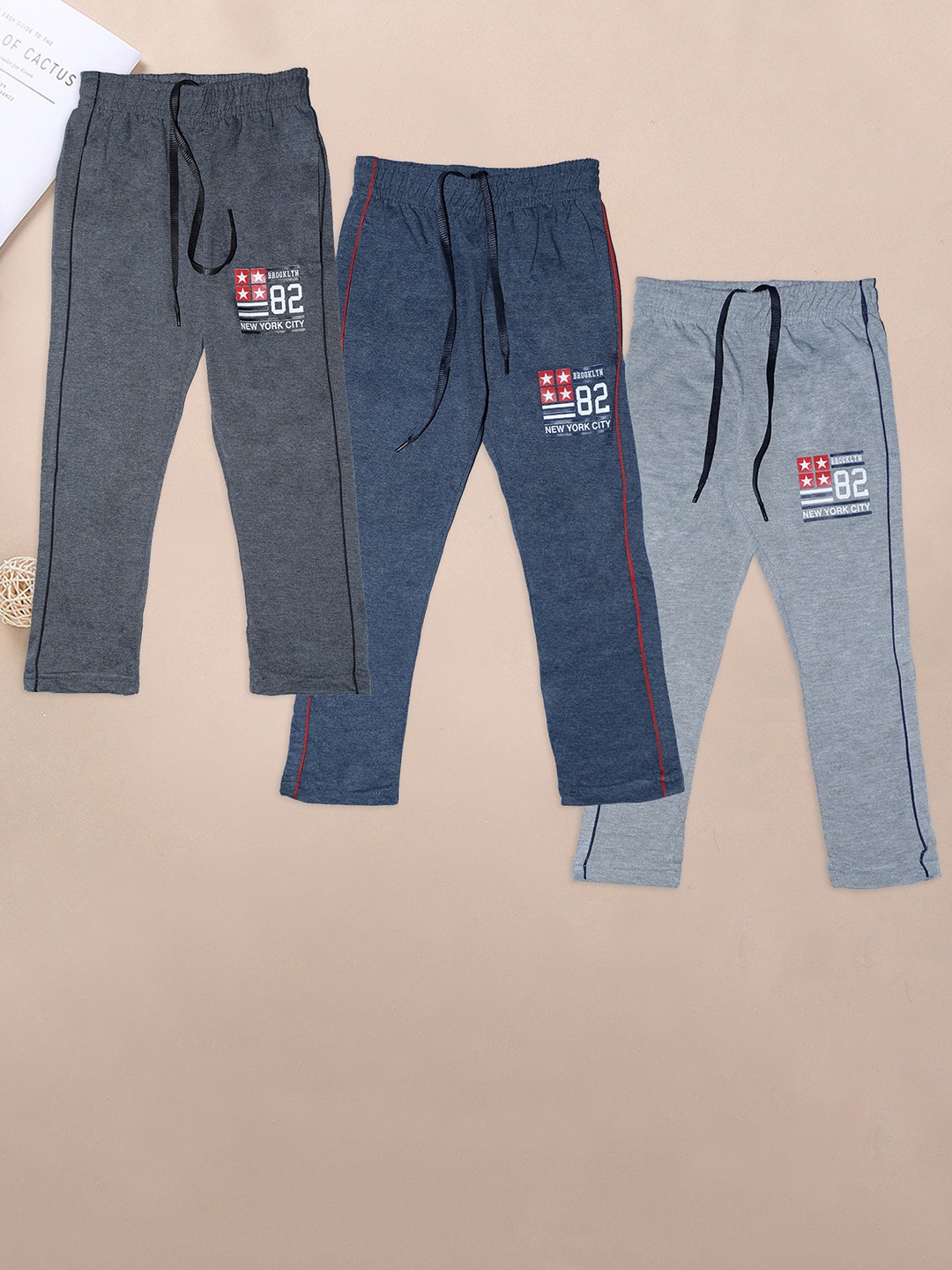 

CHIMPRALA Boys Pack Of 3 Cotton Regular Fit Track Pants, Charcoal