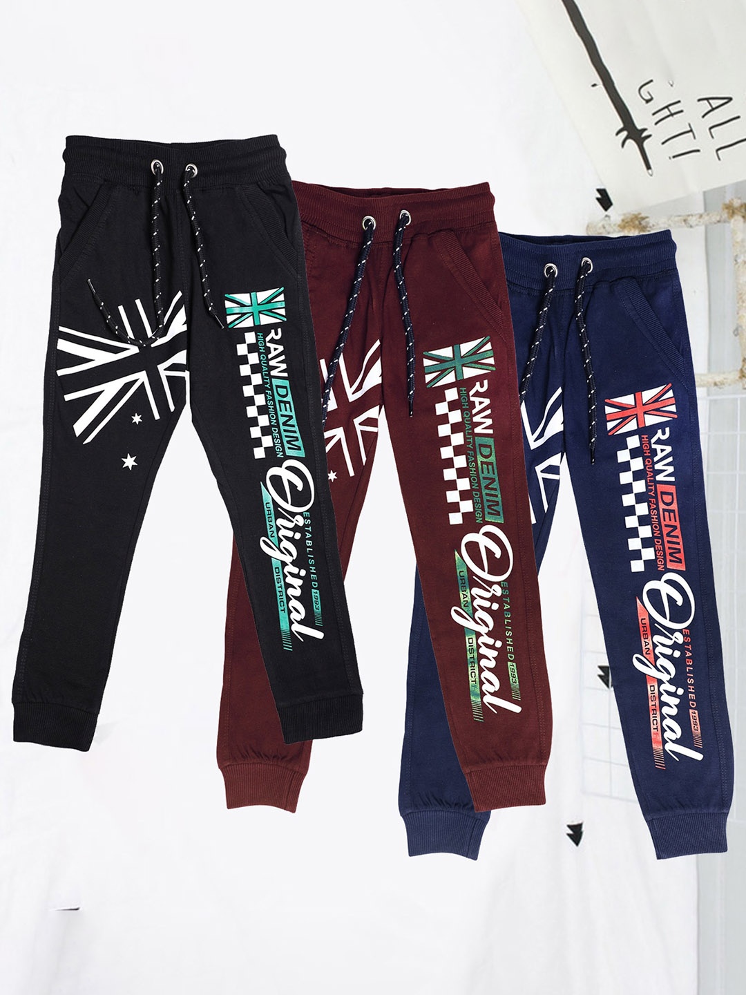 

CHIMPRALA Boys Pack Of 3 Printed Cotton Joggers, Black
