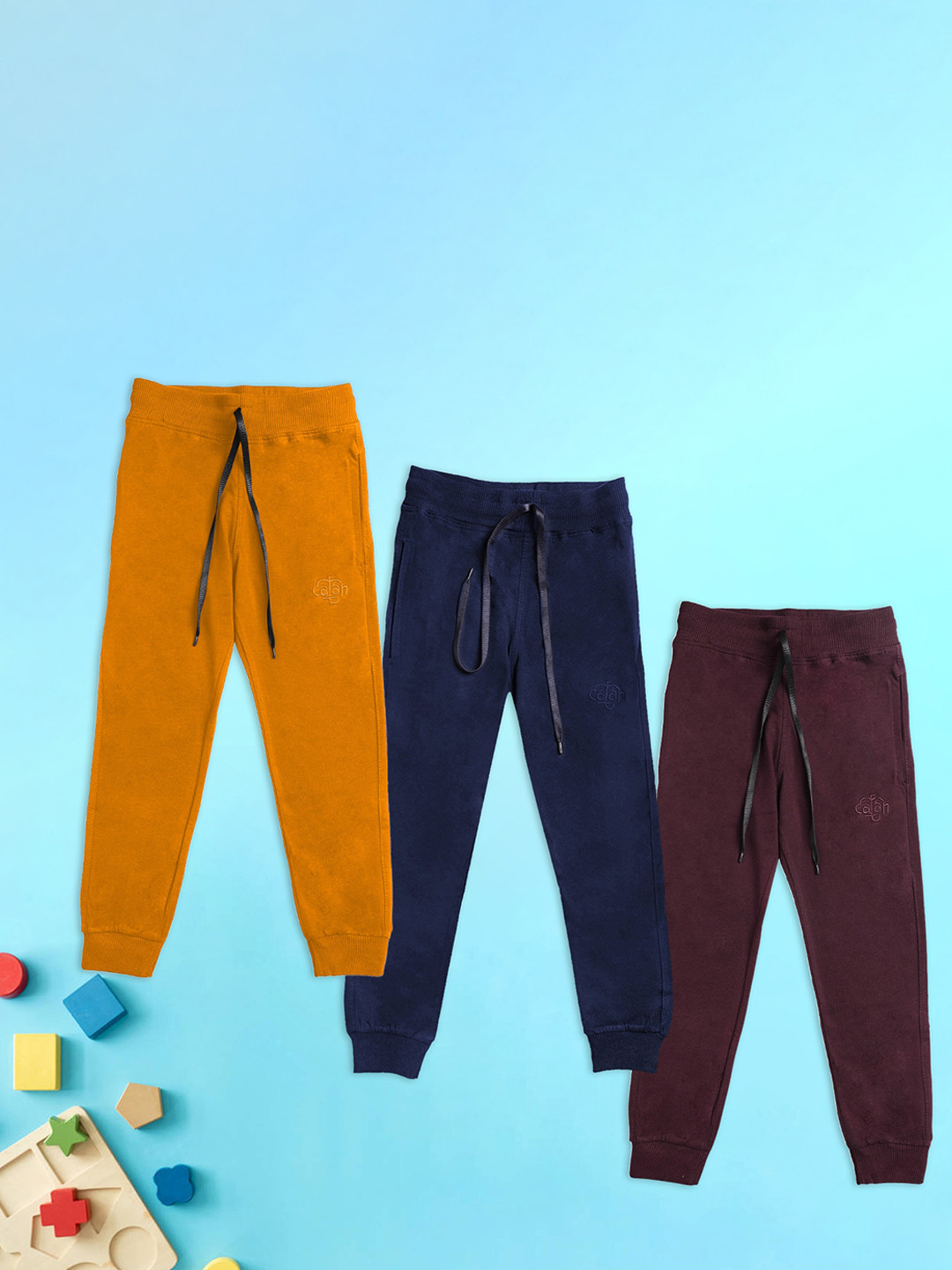 

CHIMPRALA Boys Pack Of 3 Cotton Joggers, Navy blue