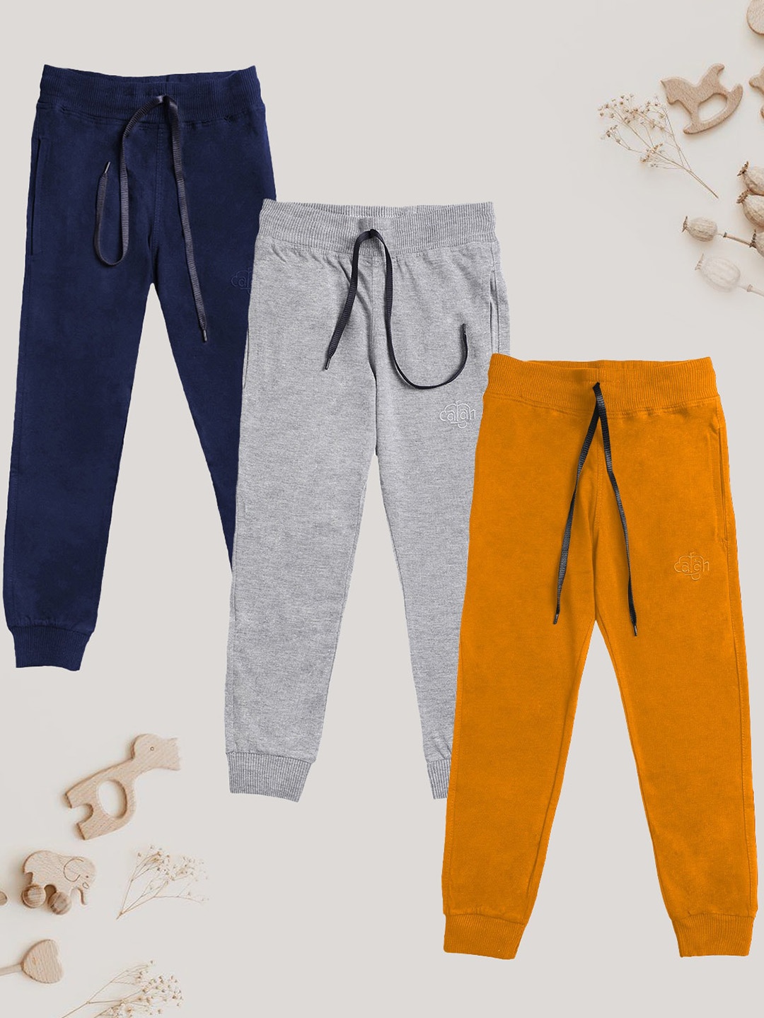 

CHIMPRALA Boys Pack Of 3 Cotton Joggers, Grey
