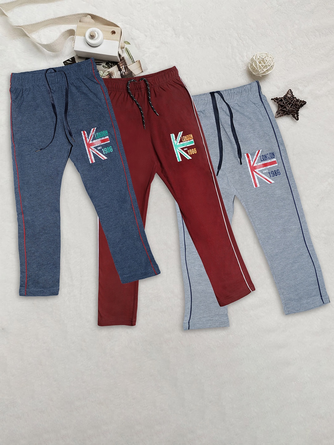 

CHIMPRALA Boys Pack Of 3 Cotton Track Pants, Maroon