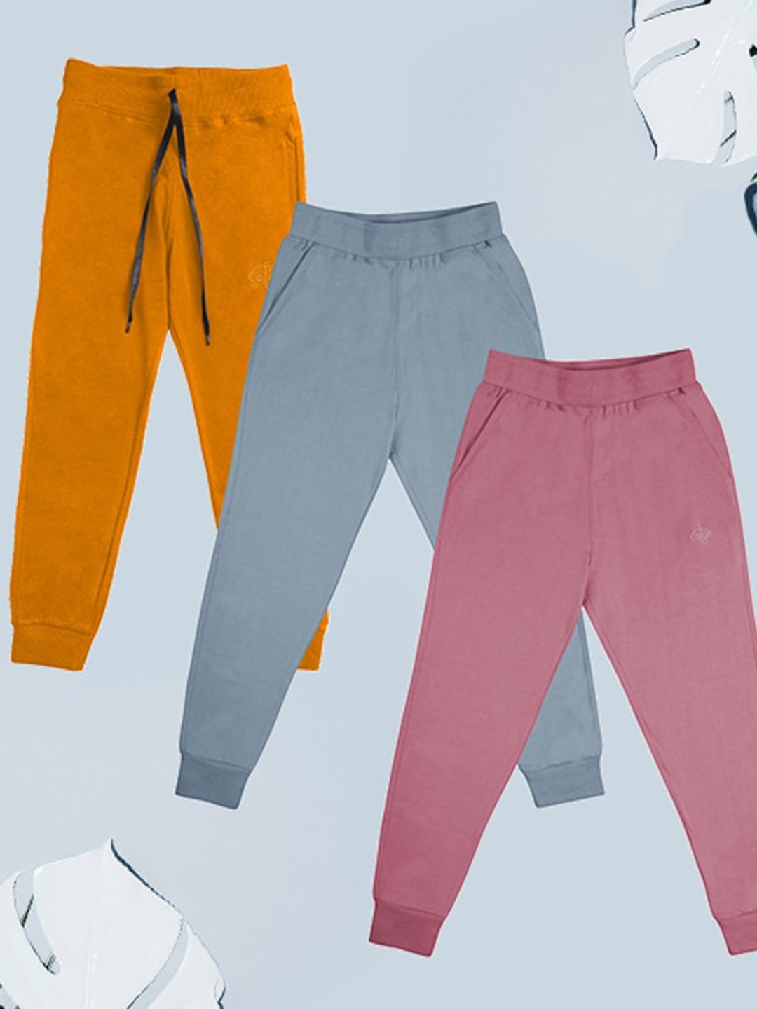 

CHIMPRALA Boys Pack Of 3 Cotton Joggers, Mustard