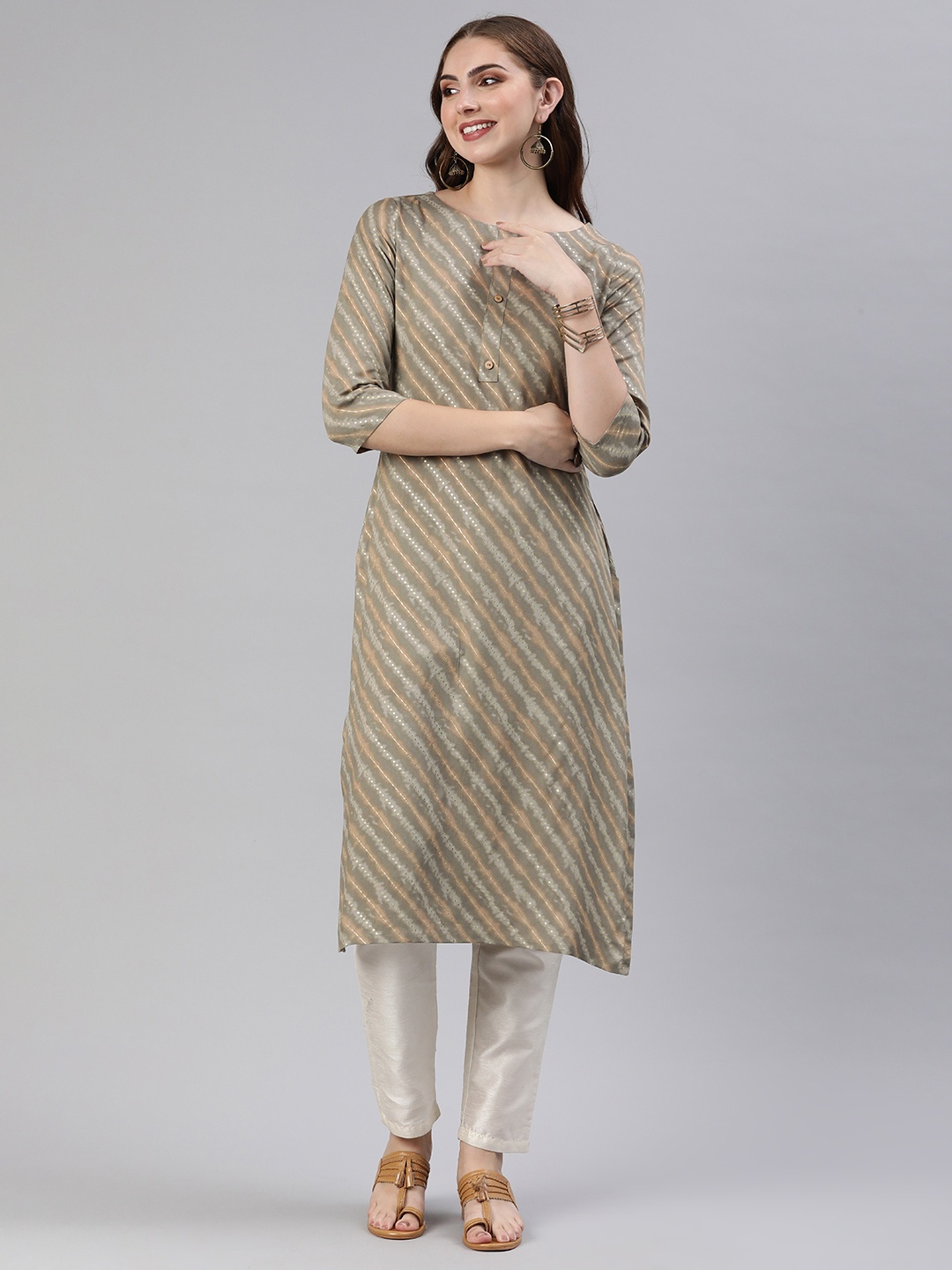 

KALINI Leheriya Foil Printed Kurta, Grey