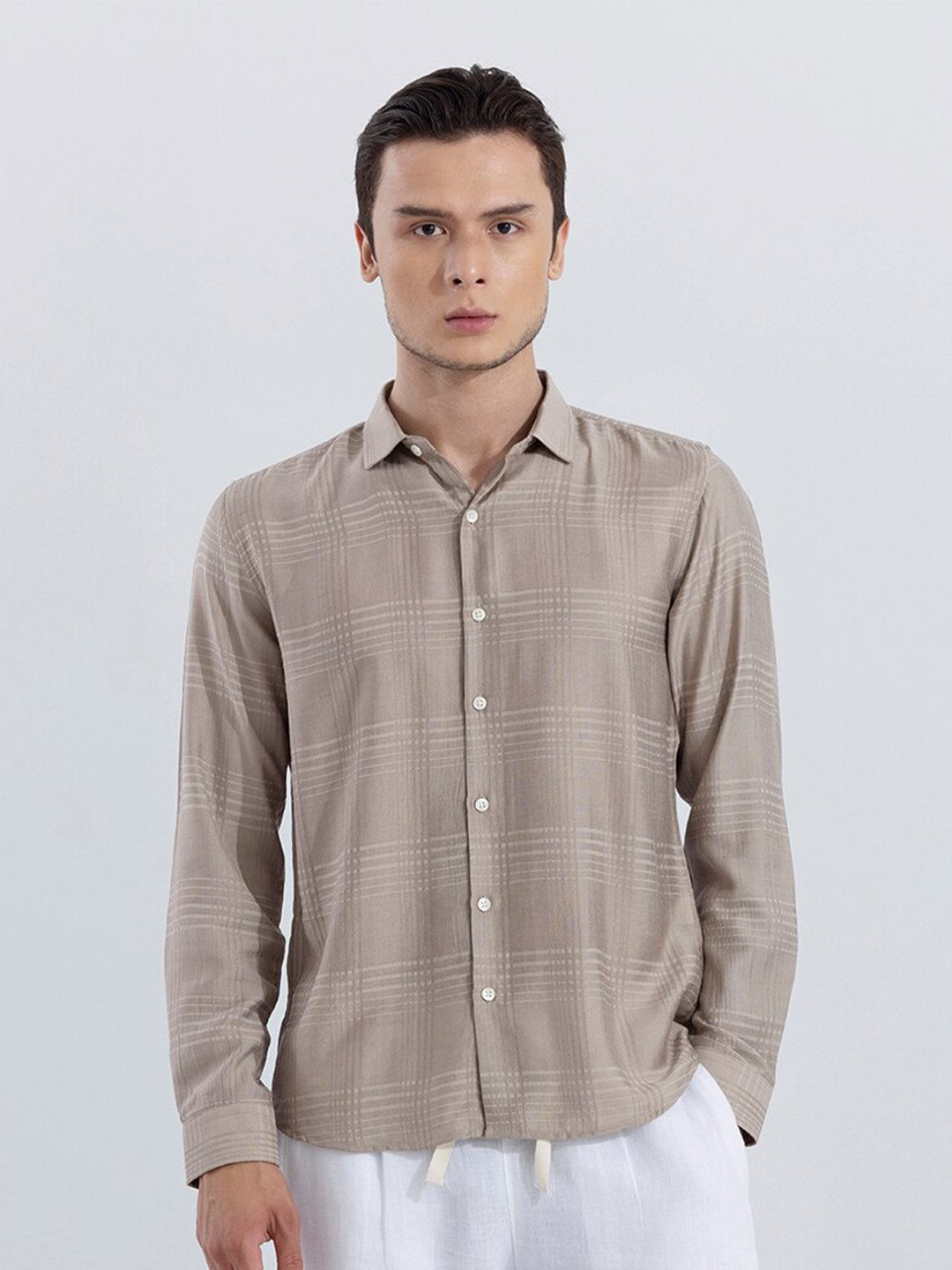 

Snitch Classic Slim Fit Opaque Checked Pure Cotton Casual Shirt, Grey