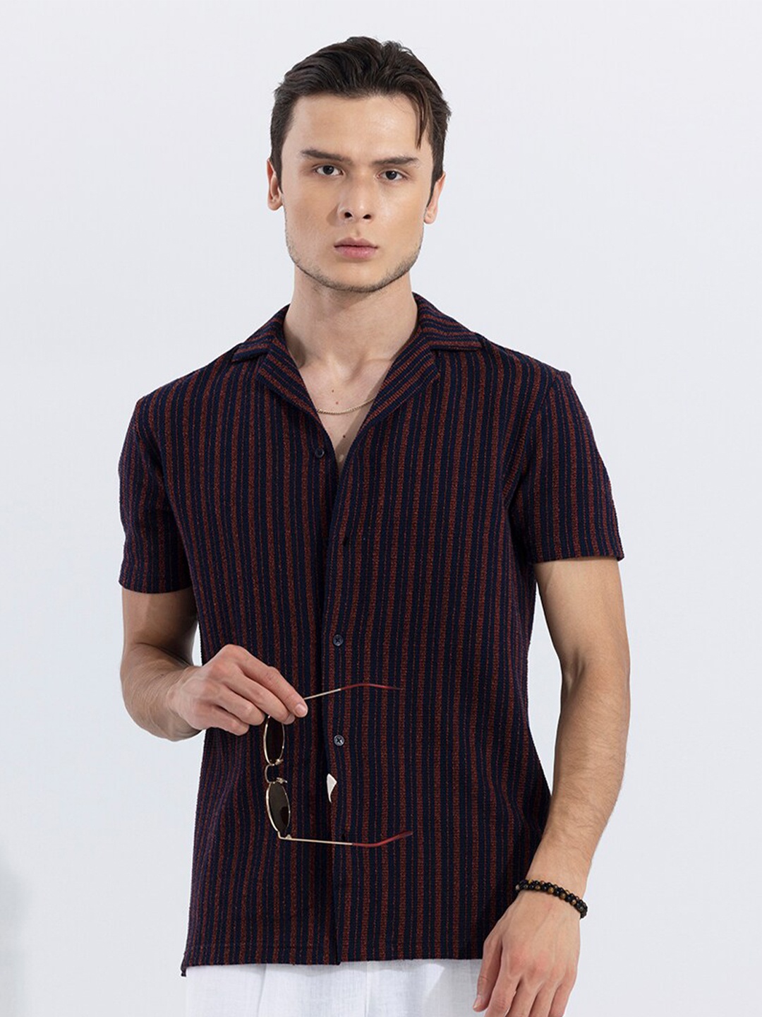 

Snitch Striped Classic Regular Fit Casual Shirt, Red