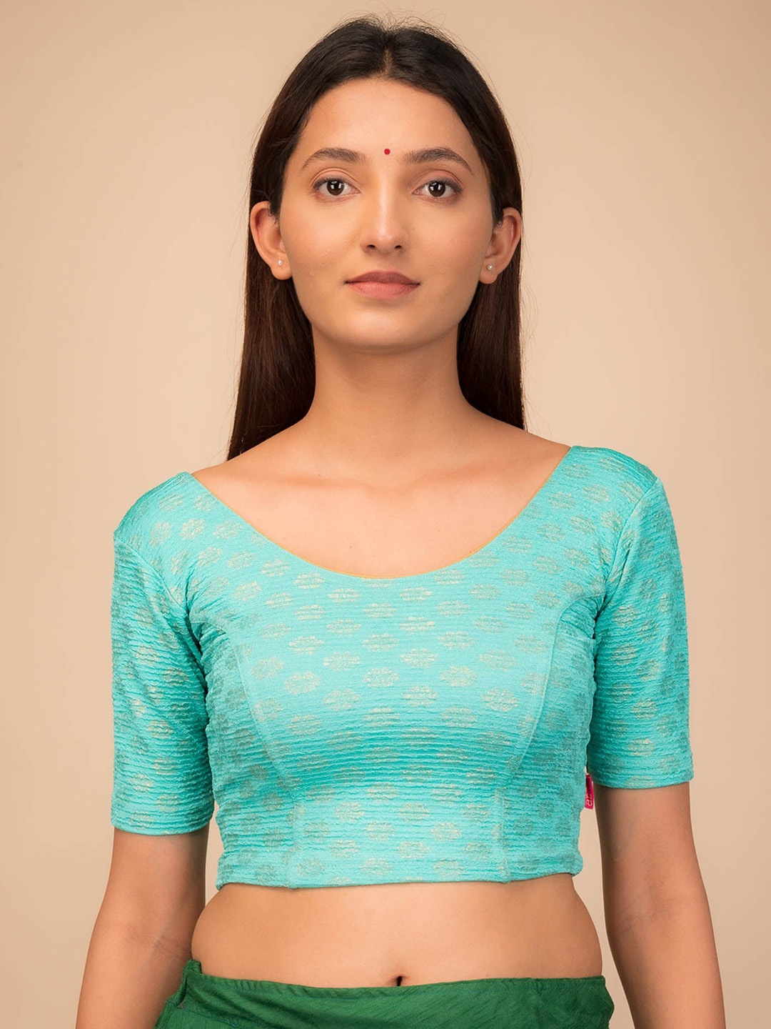 

Bindigasm's Advi Foil Printed Stretchable Saree Blouse, Blue