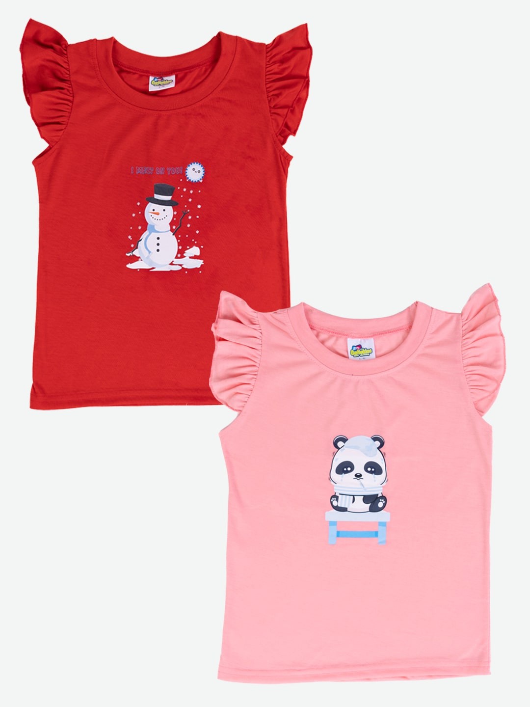 

Cutiekins Girls Pack Of 2 Graphic Printed Cotton T-Shirt, Red