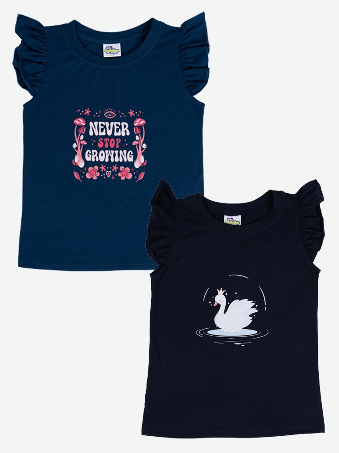 

Cutiekins Girls Pack Of 2 Graphic Printed Cap Sleeve Pure Cotton Regular T-shirt, Teal