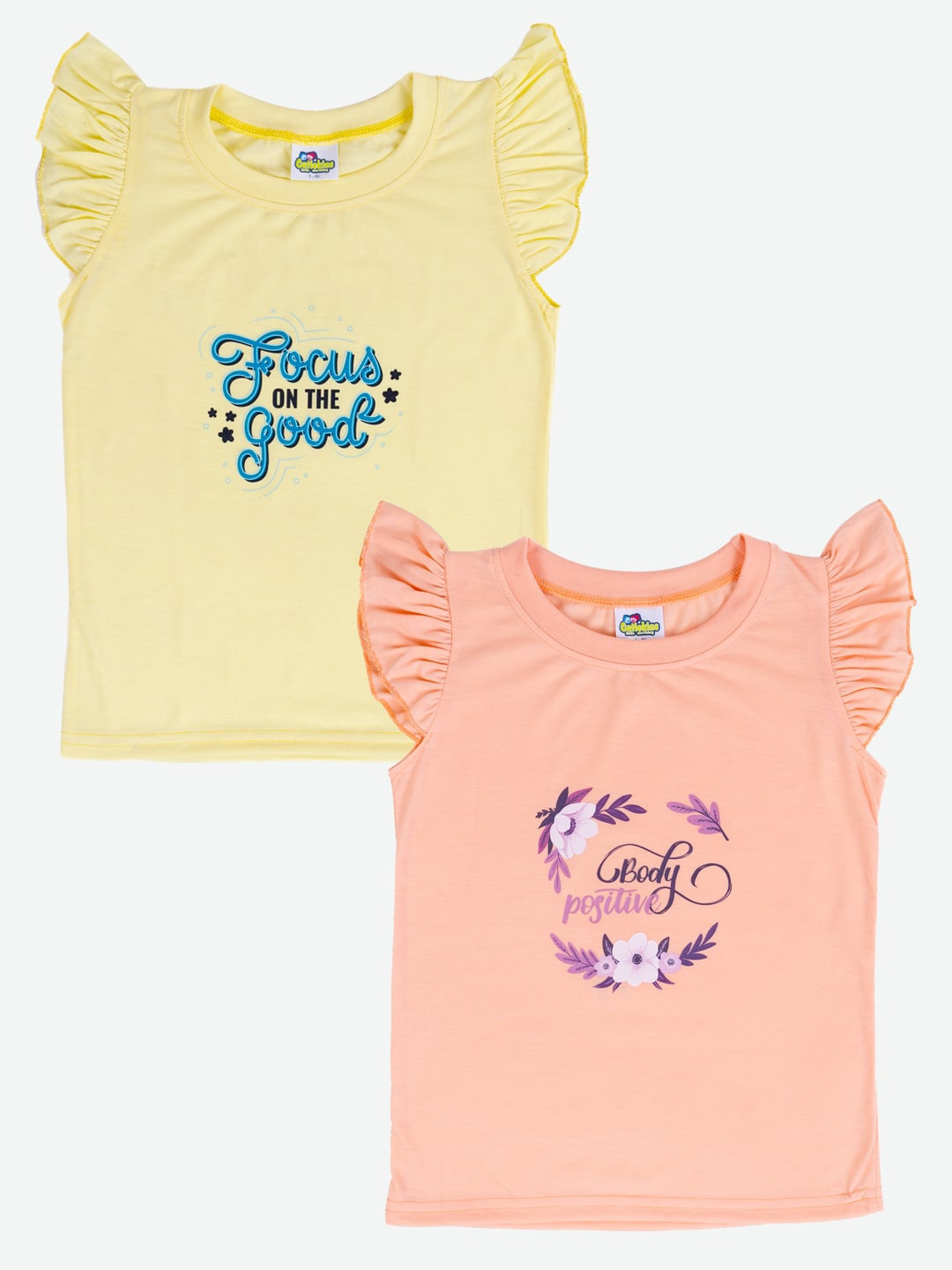 

Cutiekins Girls Pack Of 2 Printed Cap Sleeve Pure Cotton Regular T-shirt, Yellow