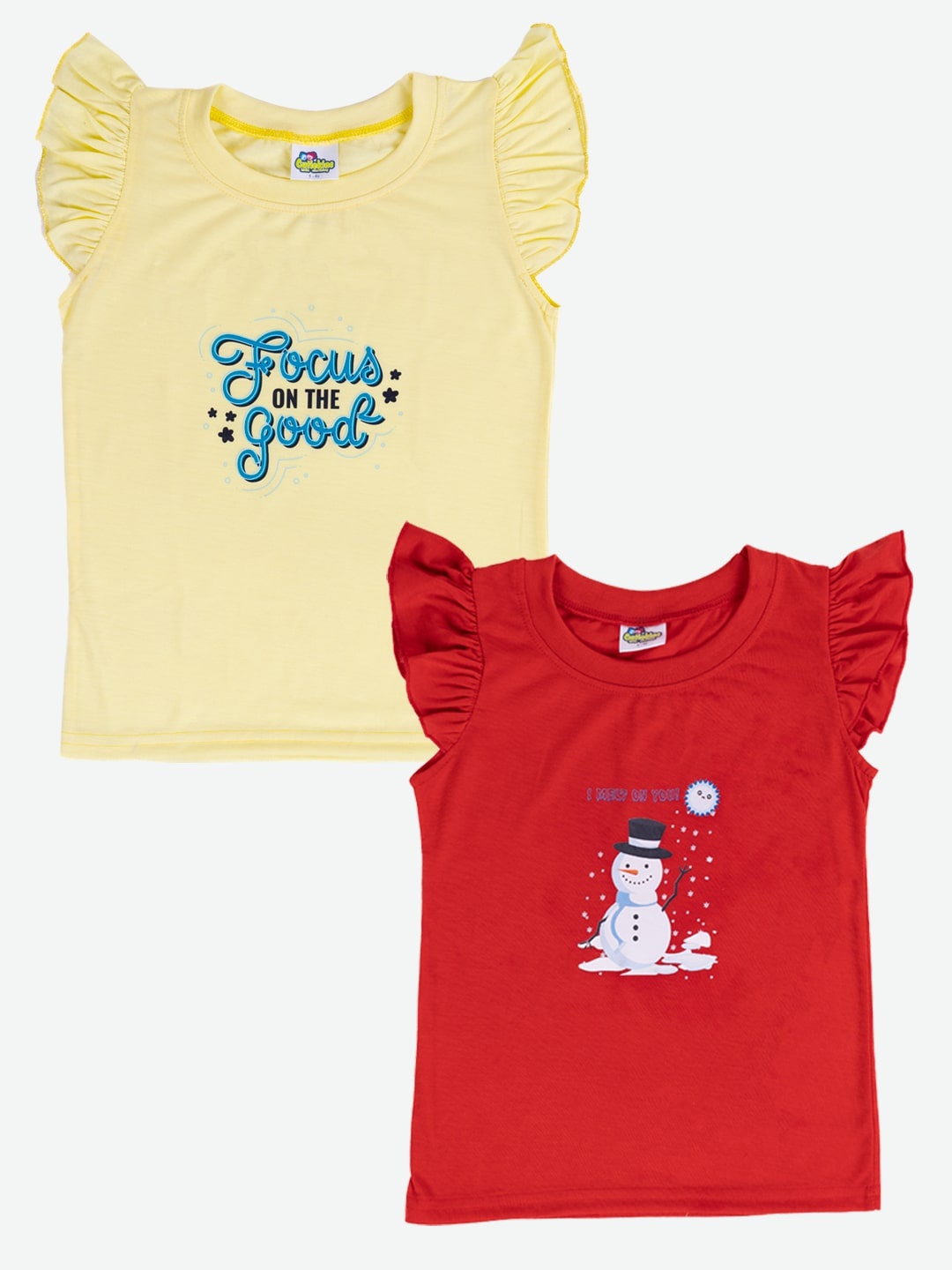 

Cutiekins Girls Pack Of 2 Printed Cap Sleeve Pure Cotton Regular T-shirt, Yellow