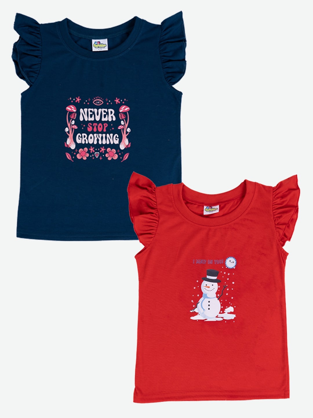

Cutiekins Girls Pack Of 2 Graphic Printed Cap Sleeve Pure Cotton Regular T-shirt, Teal