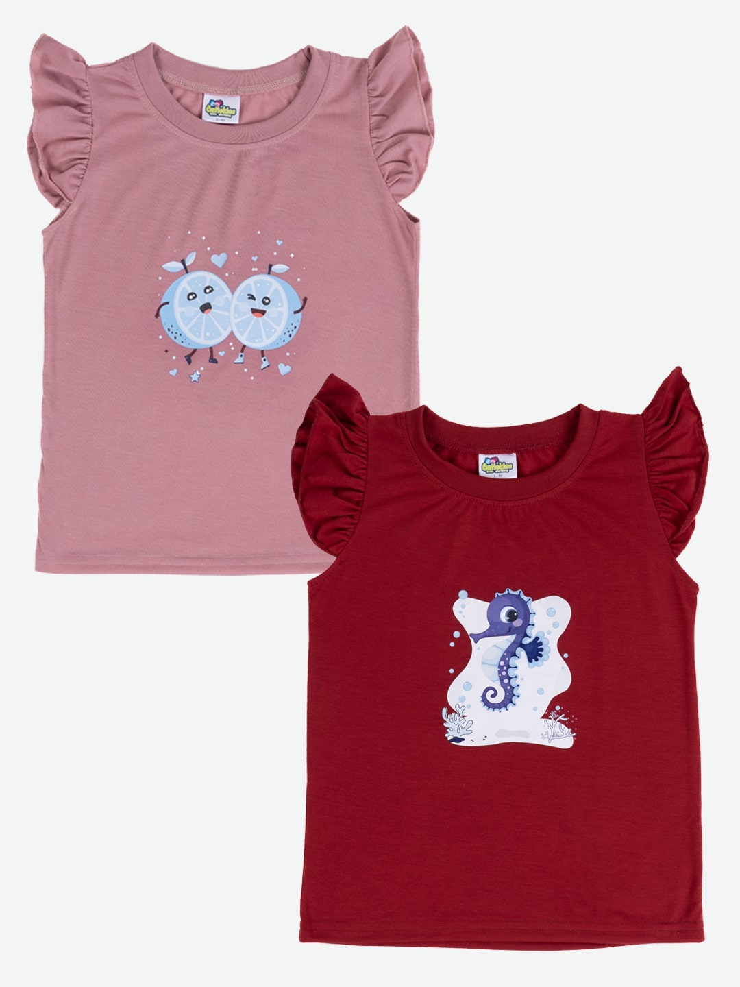 

Cutiekins Girls Pack Of 2 Graphic Printed Cotton T-shirts, Rust