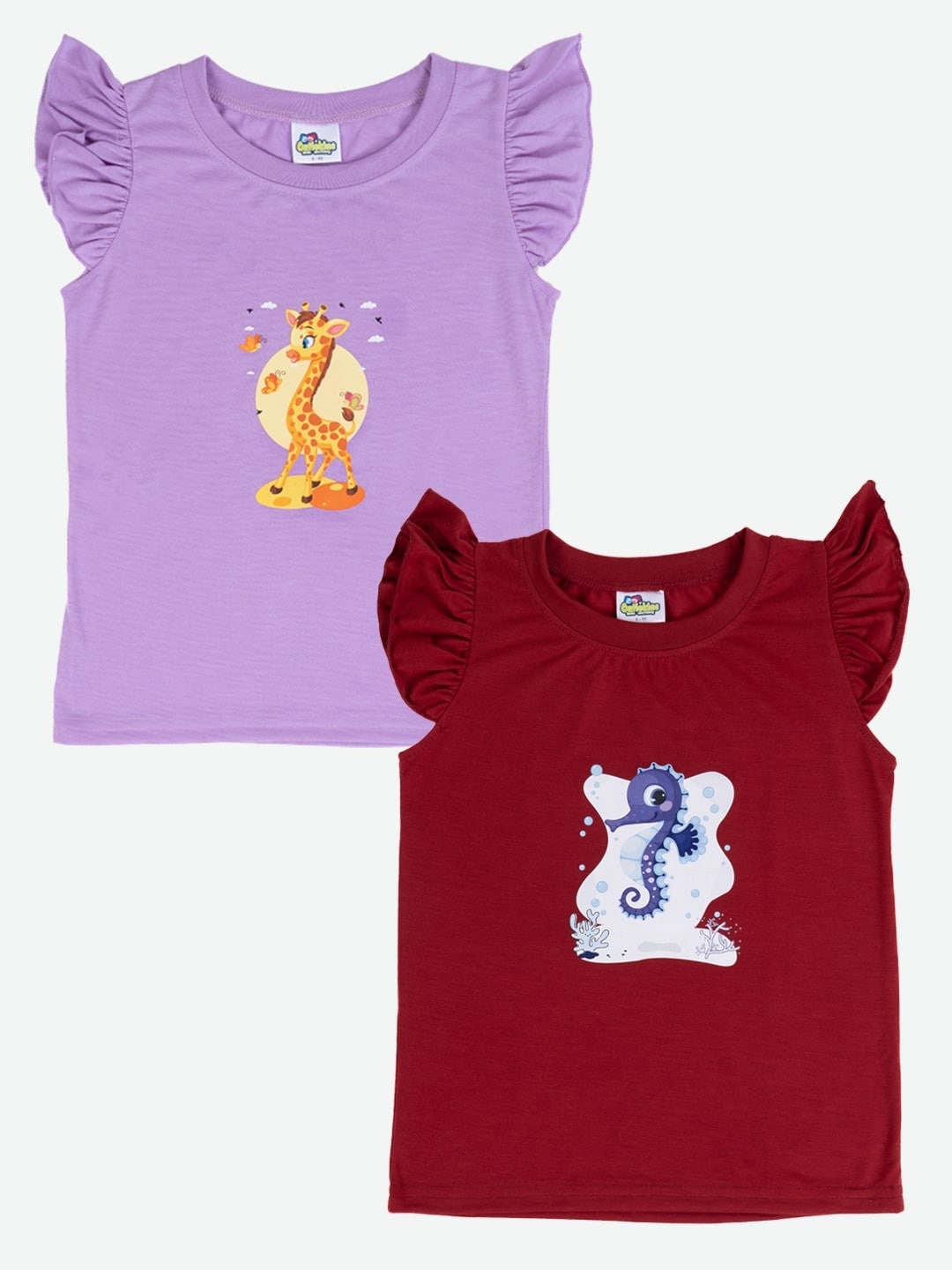 

Cutiekins Girls Pack Of 2 Graphic Printed Cotton T-shirts, Purple
