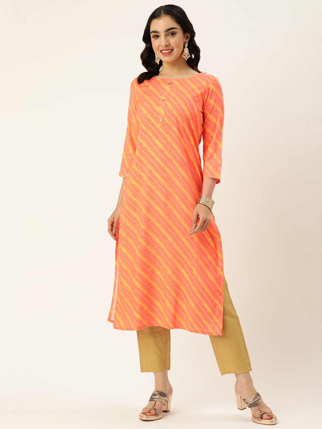 

Saanjh Leheriya Foil Printed Kurta, Orange