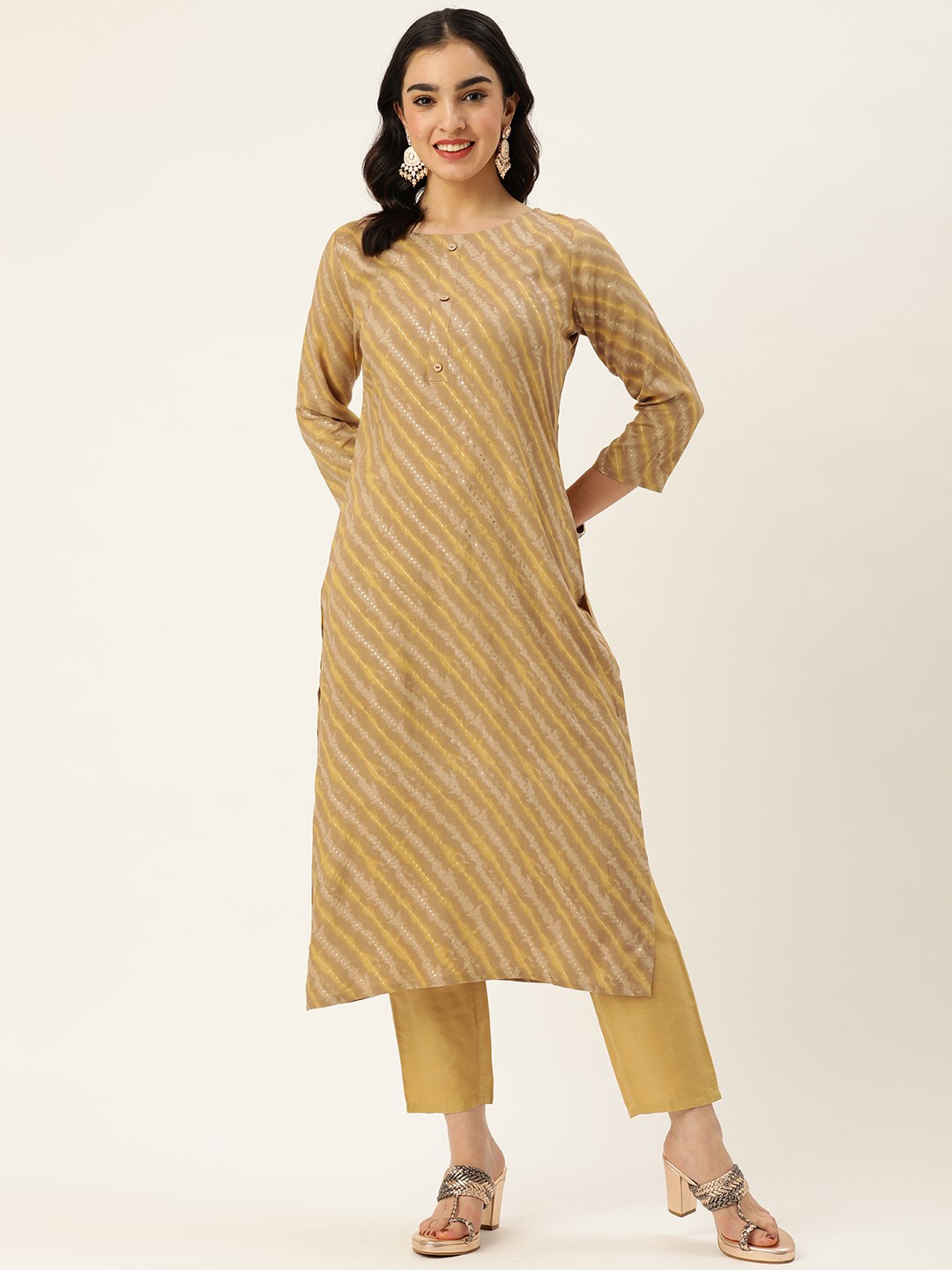

Saanjh Leheriya Foil Printed Kurta, Brown