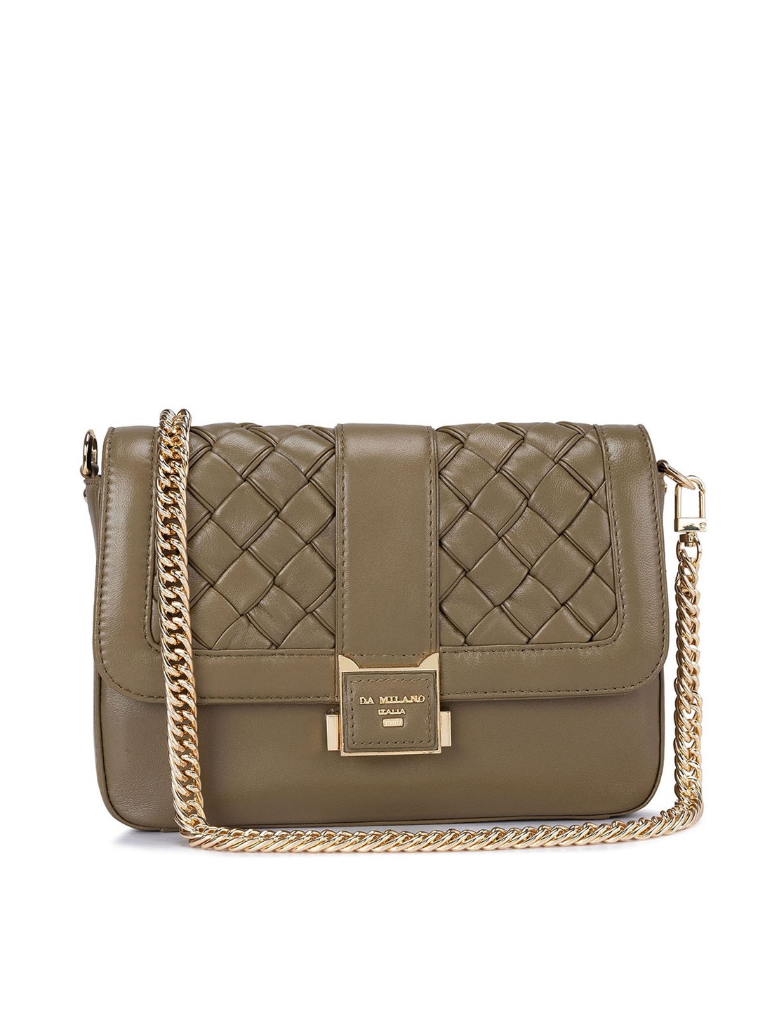 

Da Milano Leather Structured Sling Bag with Quilted, Green