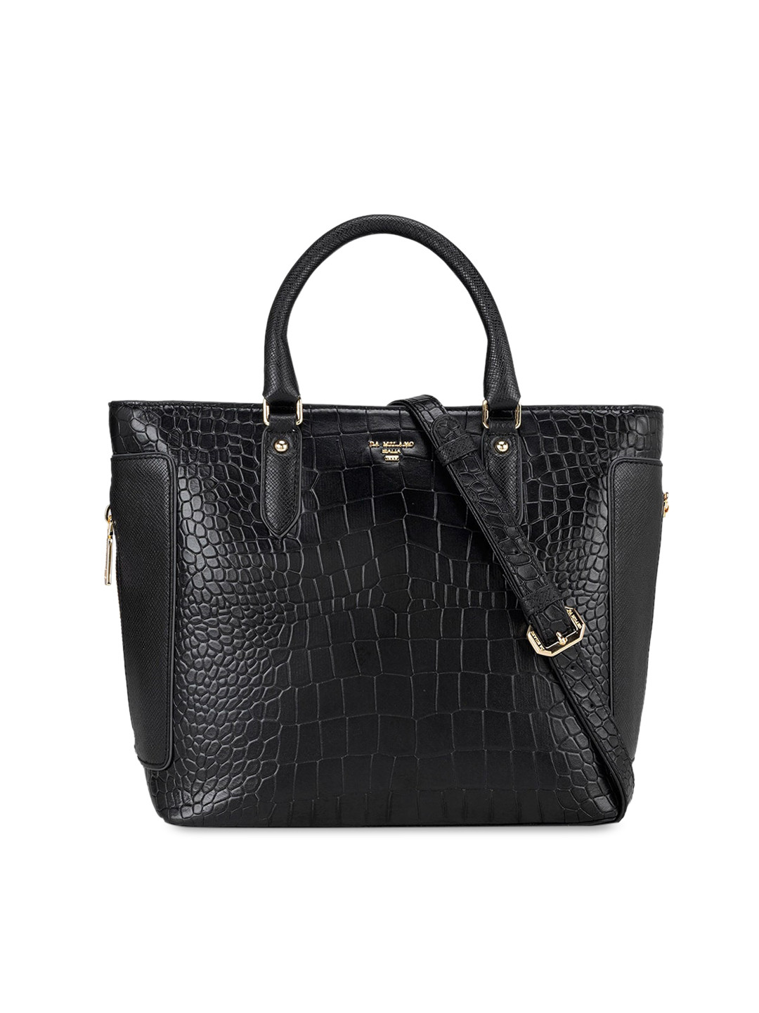 

Da Milano Textured Leather Oversized Structured Handheld Bag, Black