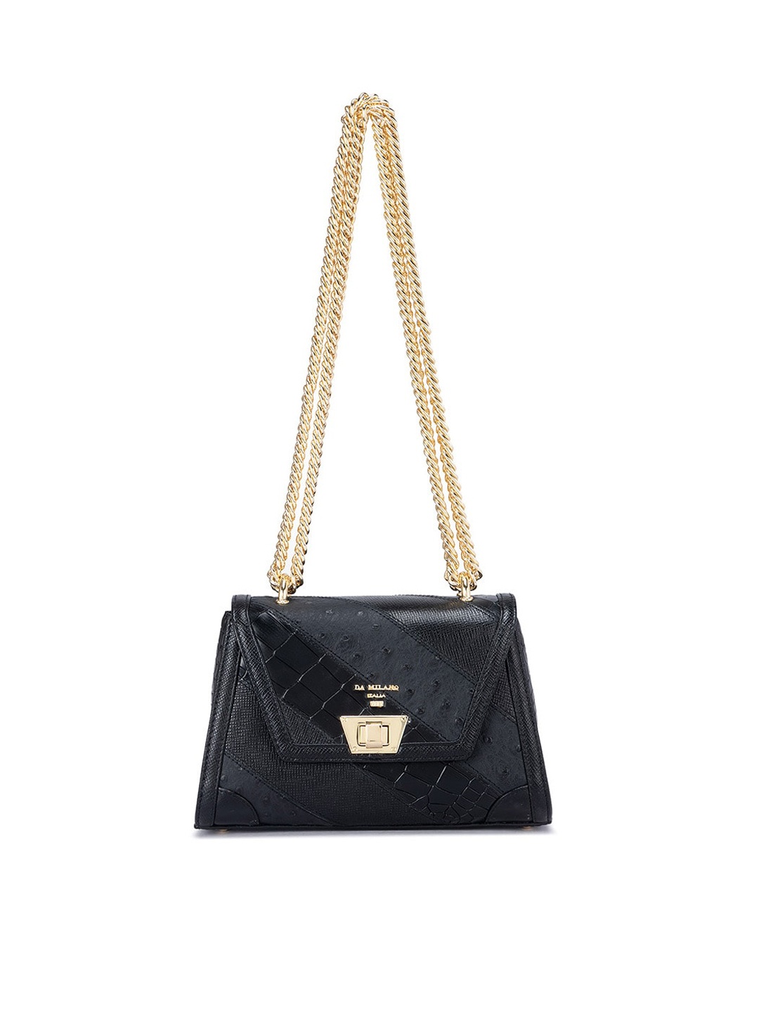 

Da Milano Textured Structured Leather Shoulder Bag, Black