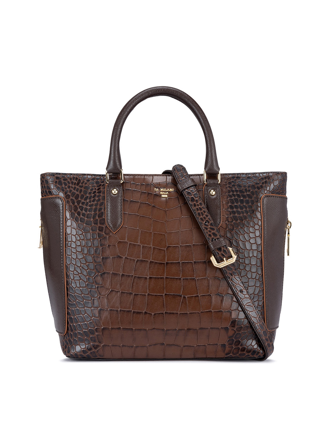 

Da Milano Textured Leather Structured Handheld Bag, Brown