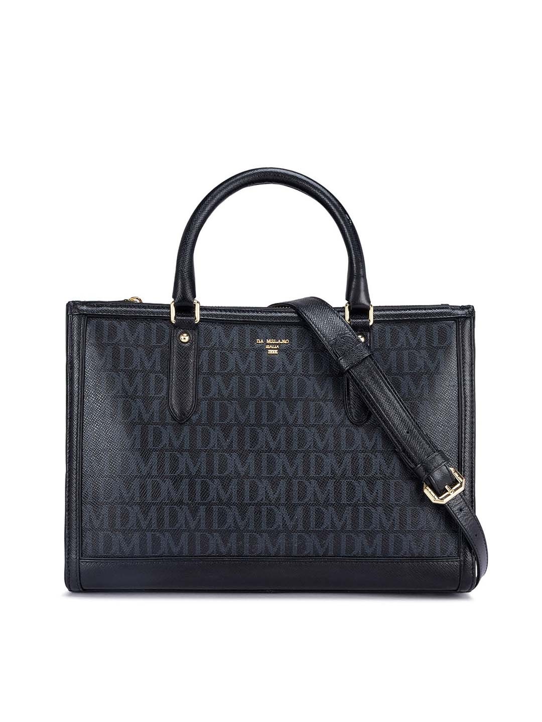 

Da Milano Textured Leather Oversized Structured Handheld Bag, Black