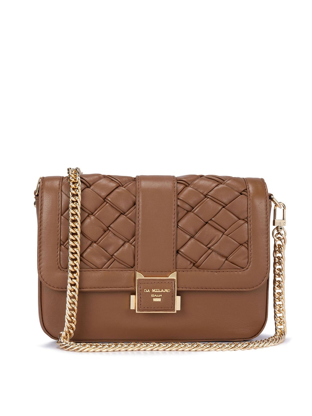 

Da Milano Textured Leather Structured Sling Bag, Brown