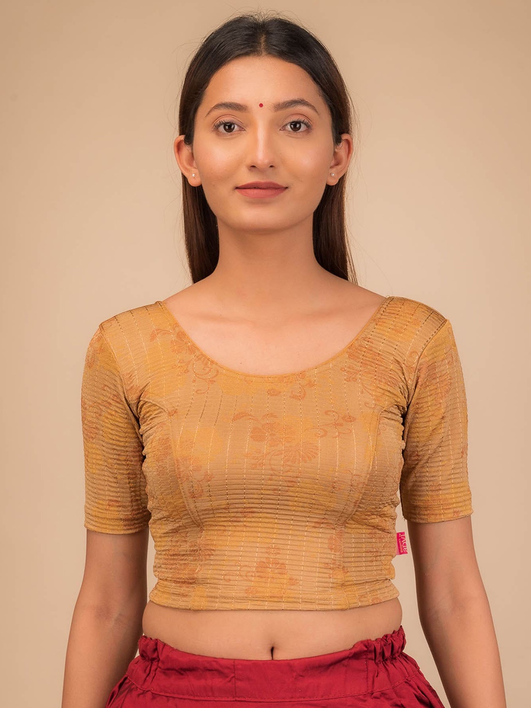 

Bindigasm's Advi Floral Printed Saree Blouse, Beige