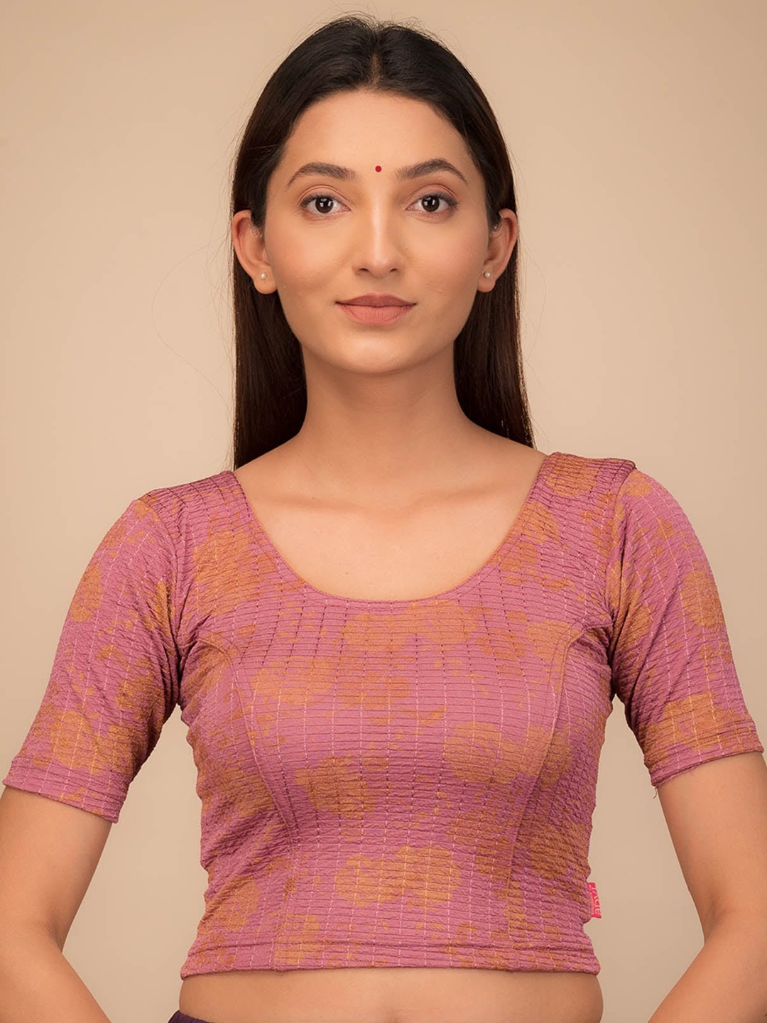 

Bindigasm's Advi Floral Printed Stretchable Saree Blouse, Pink