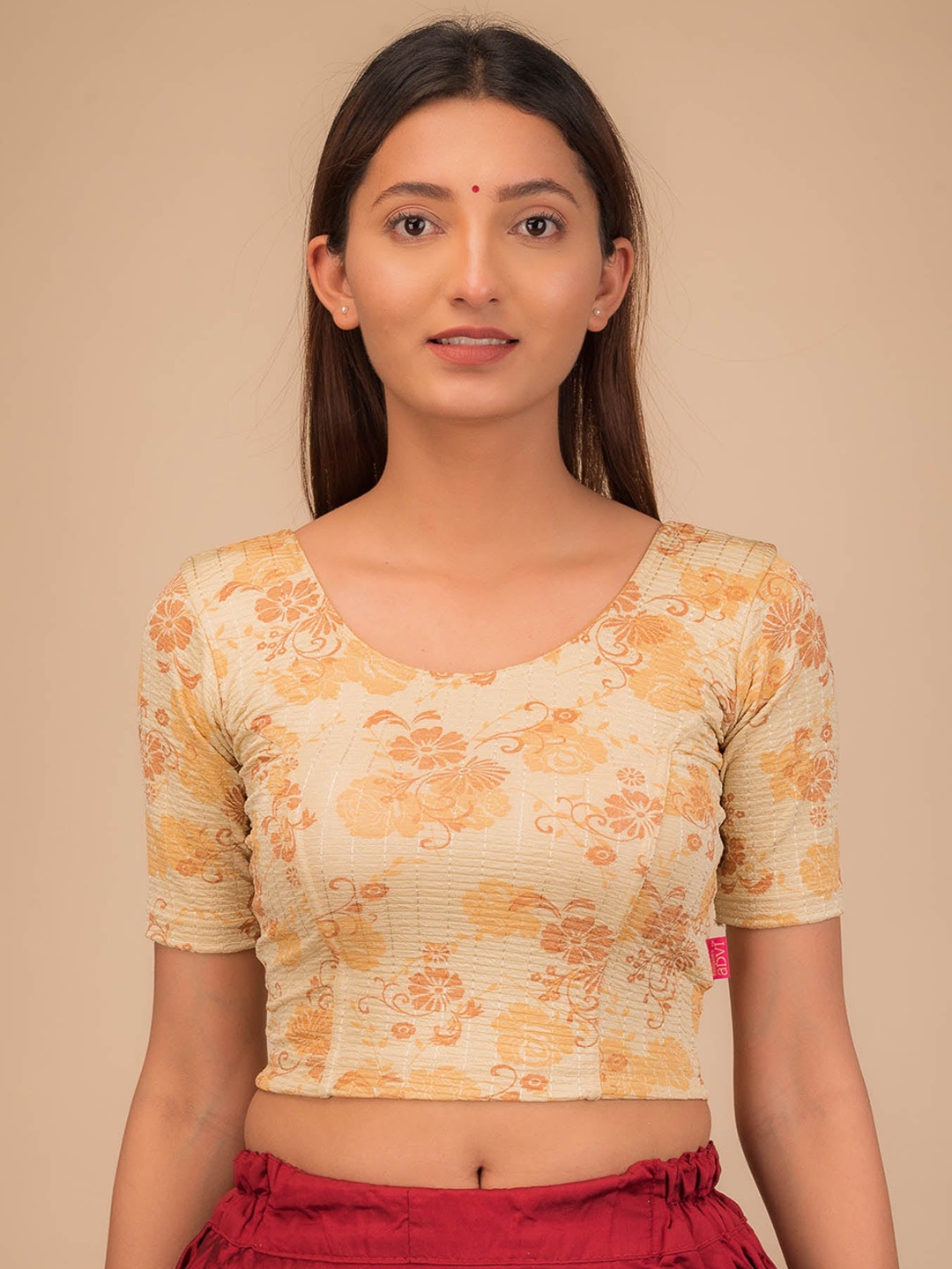 

Bindigasm's Advi Floral Printed Stretchable Saree Blouse, Cream