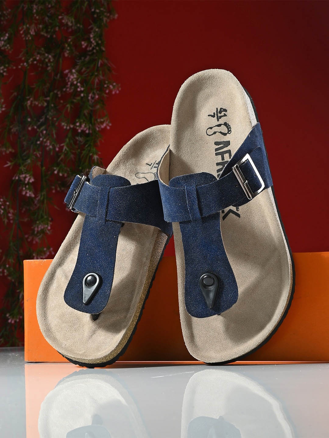 

AfroJack Men Open Toe Comfort Sandals With Buckle Detail, Navy blue