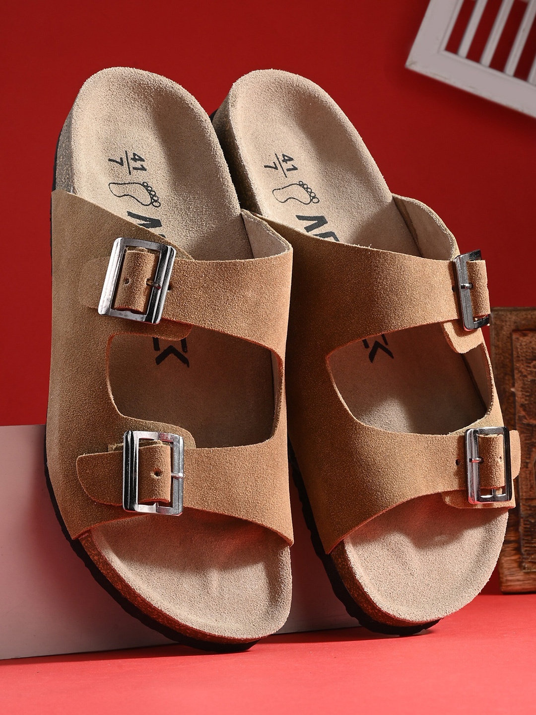 

AfroJack Men Two Strap Comfort Sandals With Buckle Detail, Beige