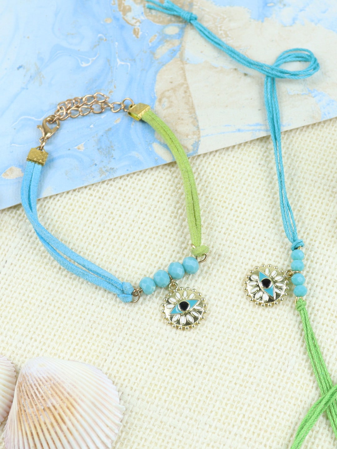 

Asthetika Set Of 2 Evil Eye Bhaiya Bhabhi Rakhi, Gold