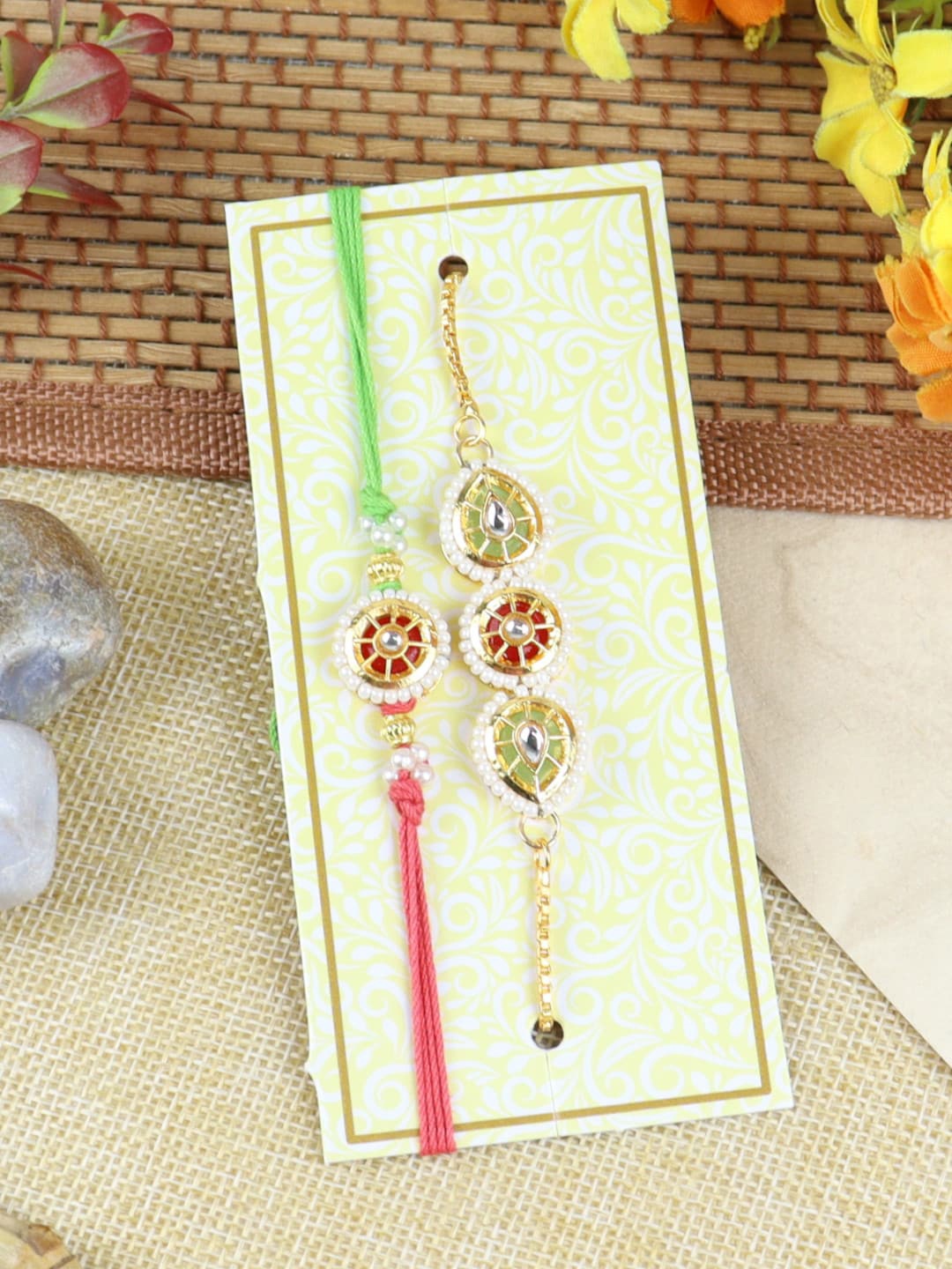 

Asthetika Set Of 2 Kundan-studded Bhaiya Bhabhi Rakhi, Gold