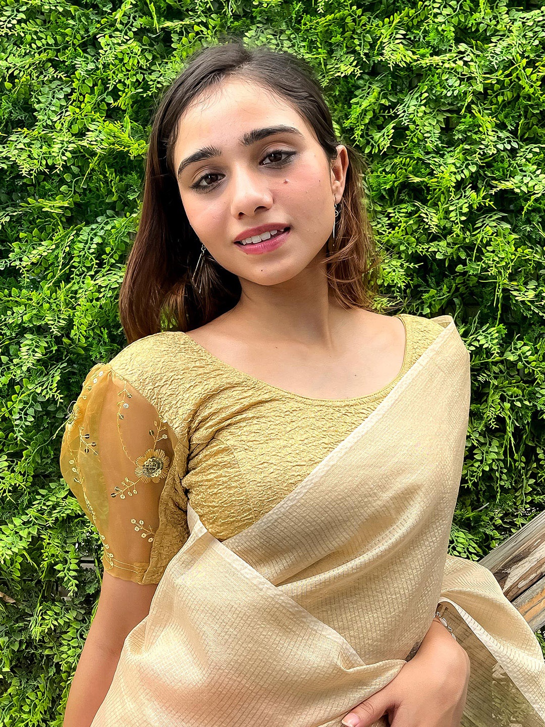 

Bindigasm's Advi Embellished Round Neck Saree Blouse, Beige