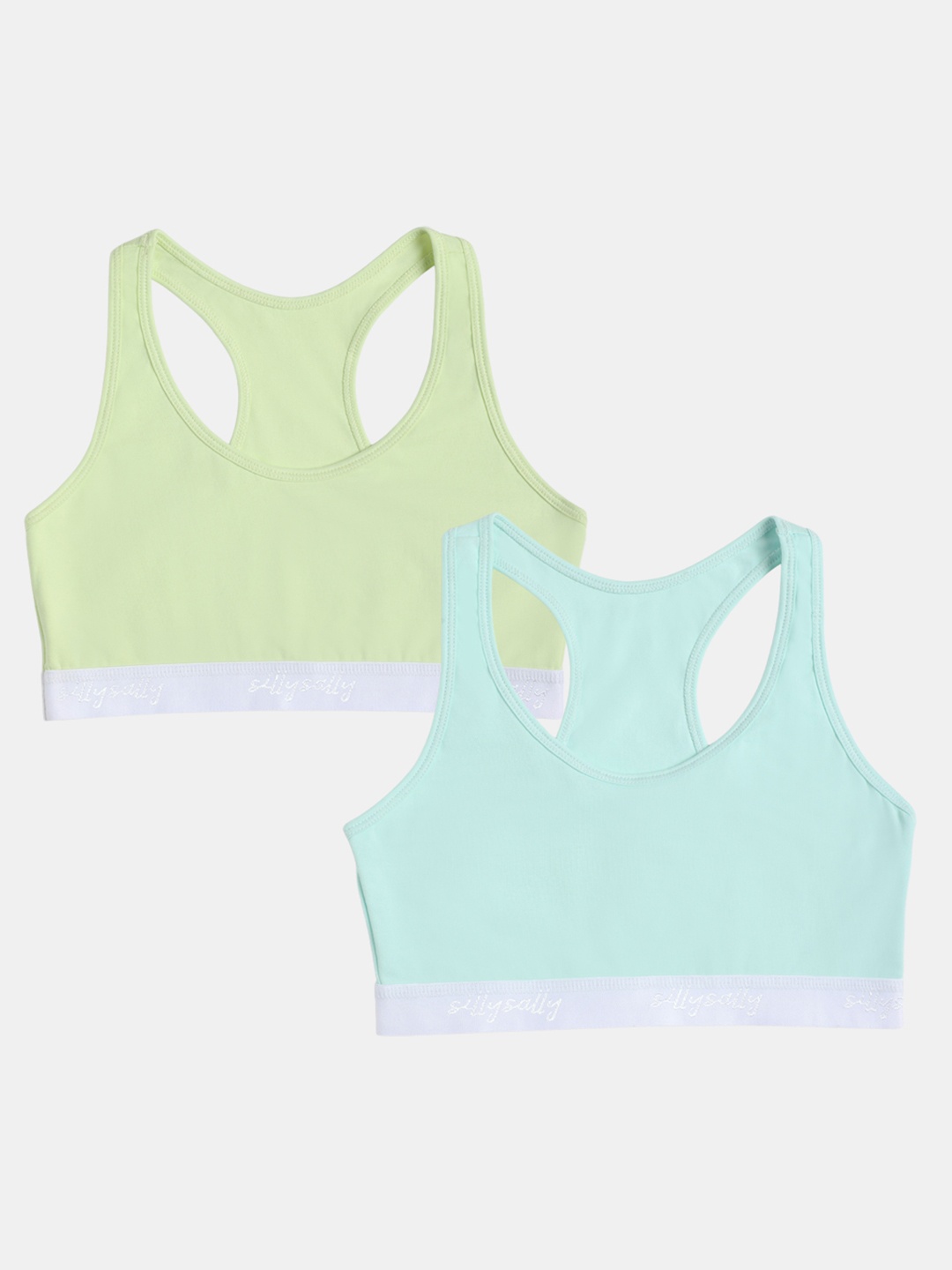 

Sillysally Girls Pack of 2 Full Coverage Double Layer Cotton Sports Bra, Green