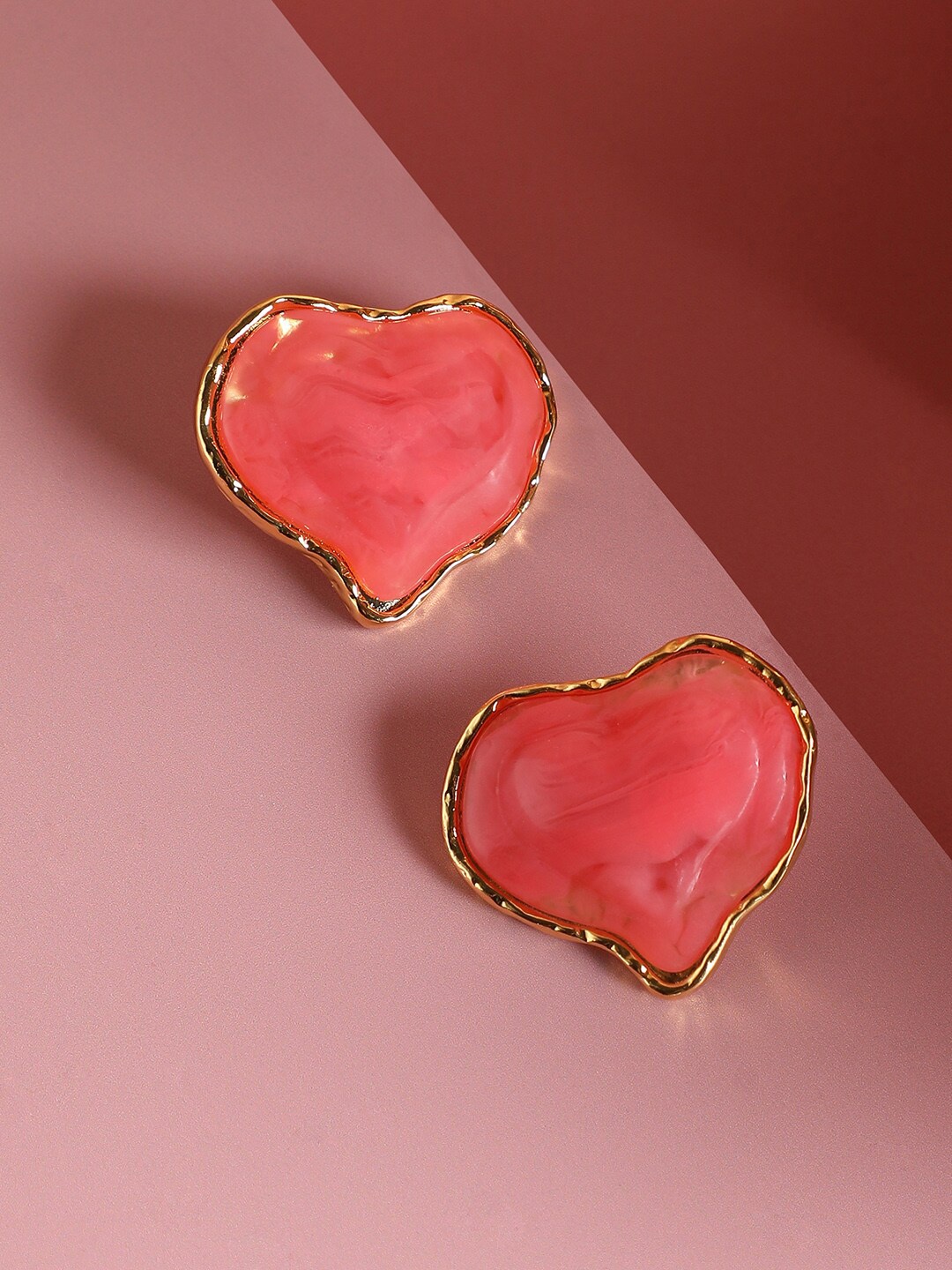 

SOHI Gold-Plated Heart Shaped Artificial Stones Stud Earrings, Peach