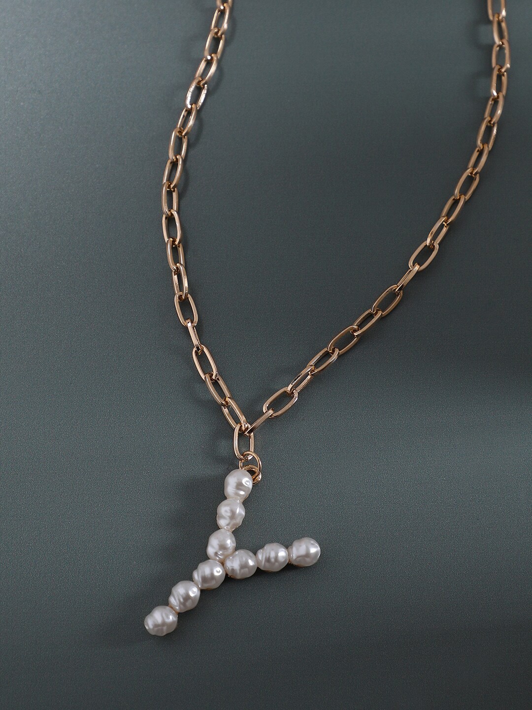 

SOHI Pearls Y Alphabet Necklace, Gold