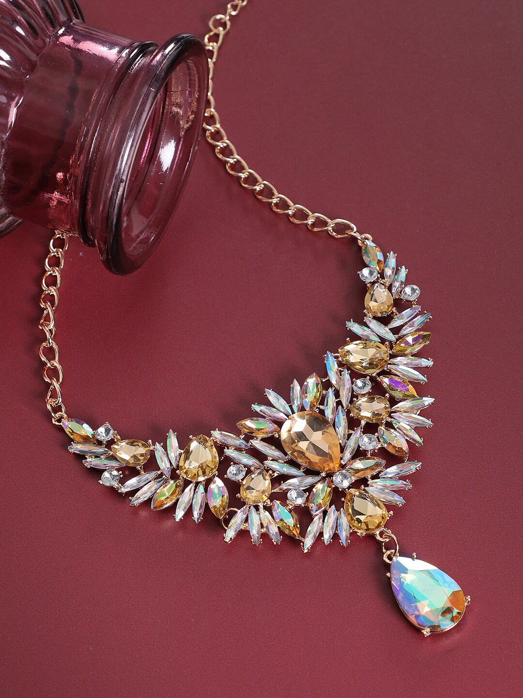 

SOHI Gold Plated Crystal Stone Drop Necklace, Brown