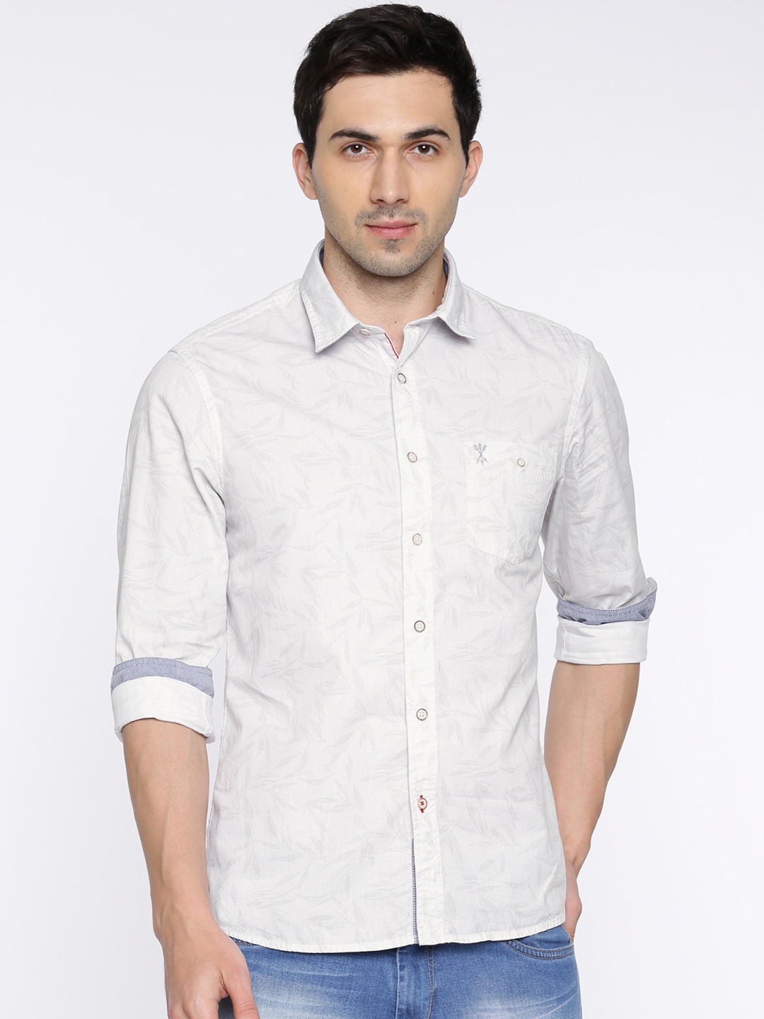 

Arrow Blue Jean Co. Men Grey Snug Slim Fit Printed Casual Shirt