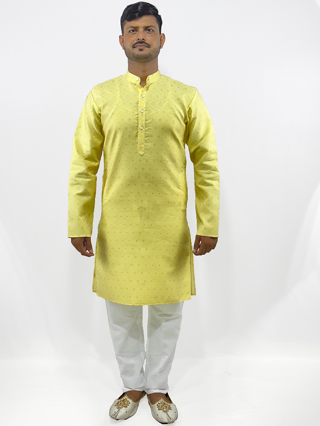 

amzira Ethnic Motifs Woven Design Mandarin Collar Kurta With Pyjamas, Yellow