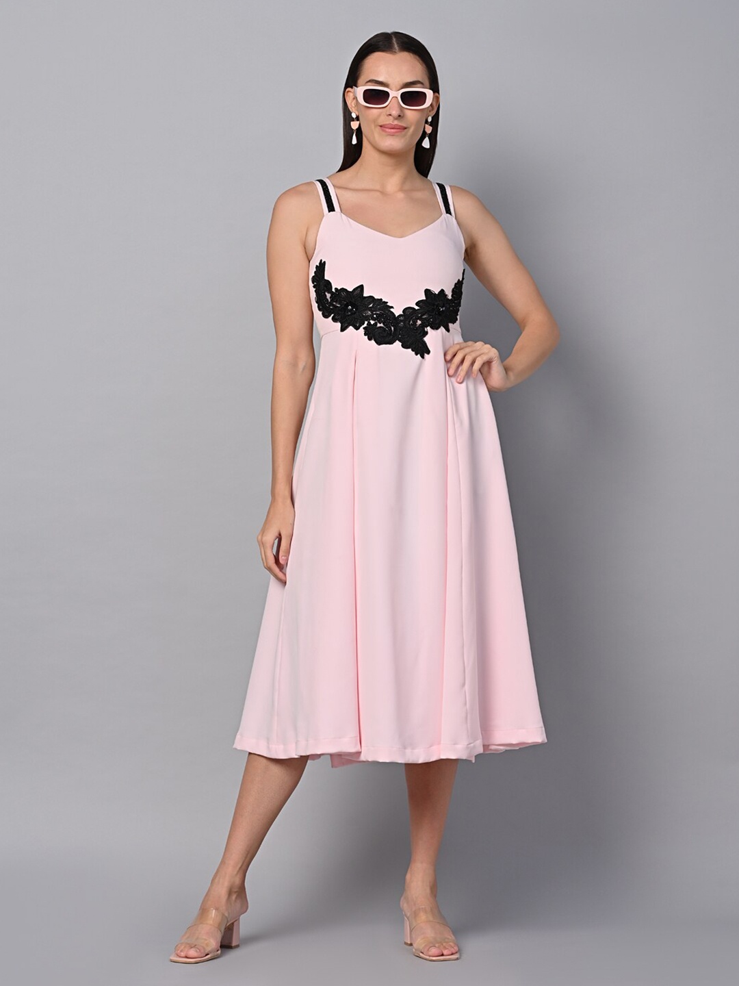 

Justin Whyte Floral Embellished Fit & Flare Midi Dress, Pink