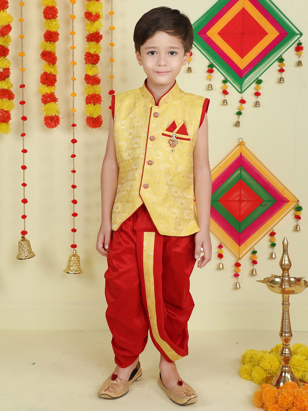 

BAESD Boys Woven Design Regular Kurta with Dhoti Pants, Yellow