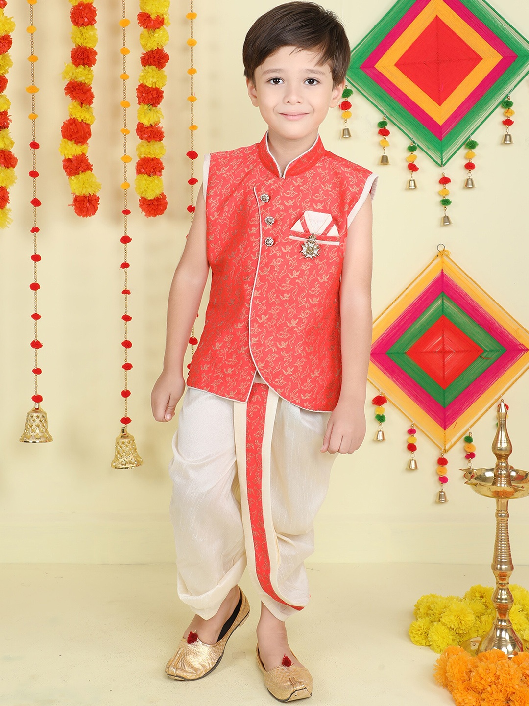 

BAESD Boys Woven Design Regular Kurta with Dhoti Pants, Orange