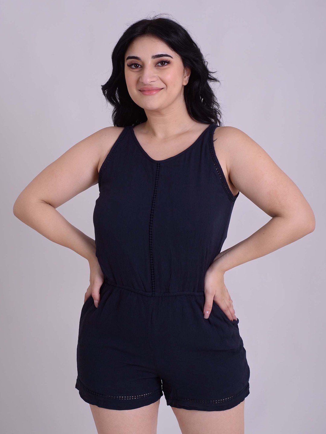 

Keepfit V-Neck Sleeveless Playsuit, Navy blue